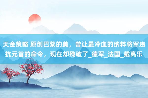 天金策略 原创巴黎的美，曾让最冷血的纳粹将军违抗元首的命令，现在却残破了_德军_法国_戴高乐